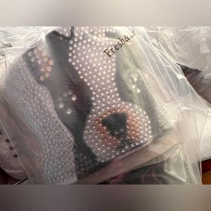 NIB INC Terrier Frenchie Crystal Sparkle Pool Slides Sandals 6 7